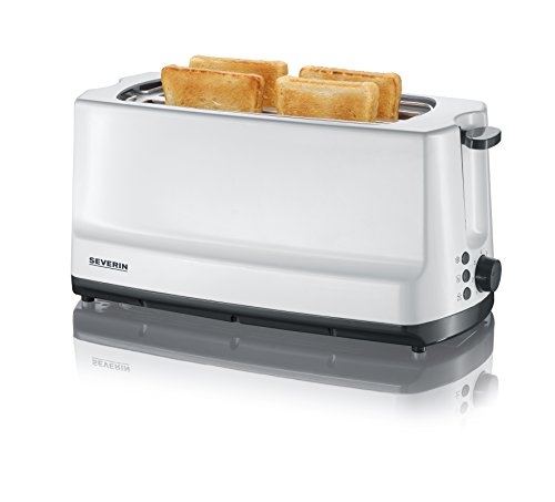 SEVERIN Automatik-Langschlitztoaster, 4 Toast, Automatik-Toaster mit Brötchenaufsatz, Edelstahl Toaster zum Toasten, Auftauen und Erwärmen, 1.400 W, weiß / grau, AT 2234 von SEVERIN