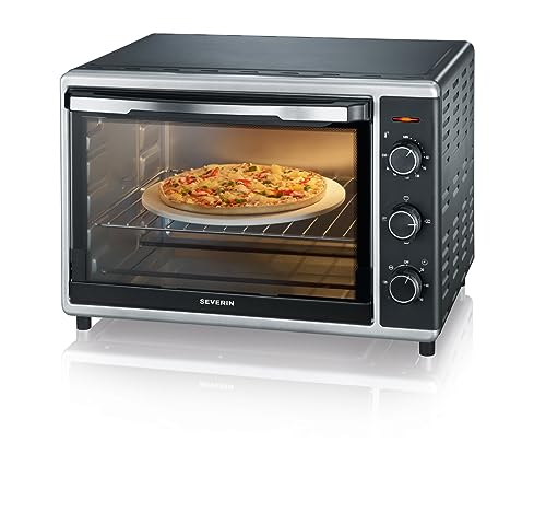 SEVERIN Back- und Toastofen mit Umluftfunktion, Mini Backofen mit Grillrost, Backblech, Drehspieß und Pizzastein, vielseitiger Heißluftofen mit 42 L Kapazität, 1.800 W, schwarz, TO 2058 von SEVERIN