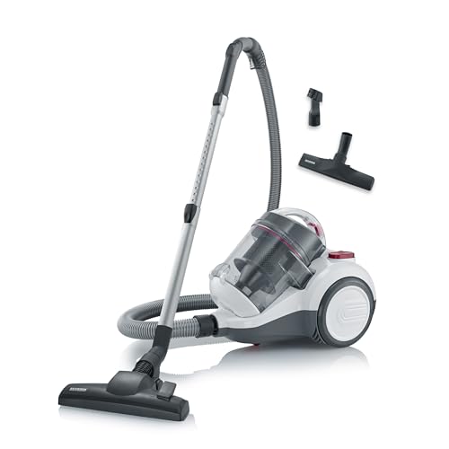 SEVERIN Beutelloser Zyklon-Staubsauger, Bodenstaubsauger für konstante Saugkraft, Staubsauger ohne Beutel, 800 W, 9 m Aktionsradius, 79 dB, 2,1 L Volumen, weiß-rot-anthrazit, CY 7088 SEVERIN Beutelloser Zyklon-Staubsauger, Bodenstaubsauger für konstante Saugkraft, Staubsauger ohne Beutel, 800 W, 9 m Aktionsradius, 79 dB, 2,1 L Volumen, weiß-rot-anthrazit, CY 7088 von SEVERIN