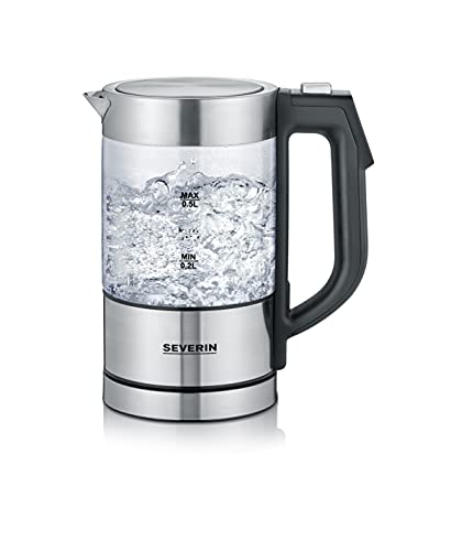 SEVERIN Digitaler Mini Glas Wasserkocher, kompakter Wasserkocher mit Temperaturauswahl, elektrischer Wasserkocher mit Kalkfilter, Glas / Edelstahl-gebürstet / schwarz, WK 3458 von SEVERIN