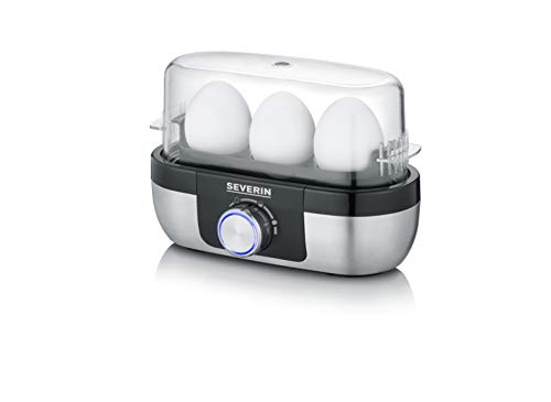 SEVERIN Eierkocher für 3 Eier mit elektronischer Kochzeitüberwachung, inkl. Messbecher mit Eierstecher, Eier Kocher für ideale Härtestufe, Edelstahl-gebürstet/schwarz, 300 W, EK 3163 von SEVERIN