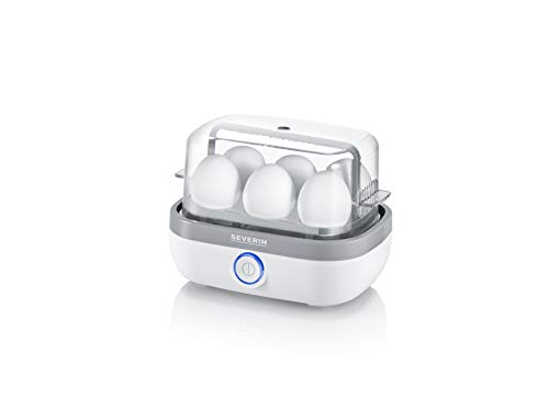 SEVERIN Eierkocher für 6 Eier, inkl. Messbecher mit Eierstecher, Eier Kocher mit Signalton nach Ende der Kochzeit, weiß/grau, ca. 420 W, EK 3164 von SEVERIN