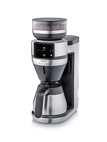 SEVERIN FILKA, Vollautomat für Filterkaffee, 5-in-1 Filterkaffeemaschine mit LED-Display, Mahlwerk, mit Thermokanne, schwarz-matt/Edelstahl, KA 9695 von SEVERIN
