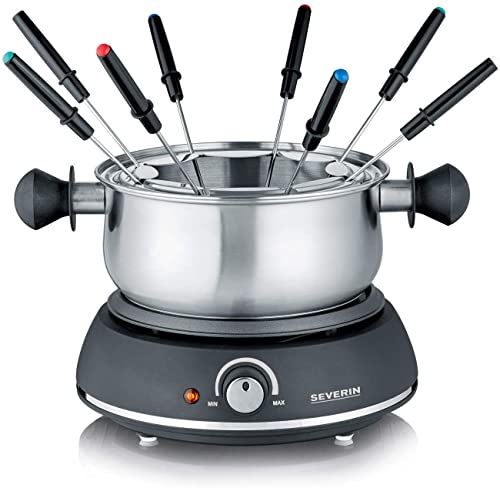 SEVERIN FO 2405 Fondue mit abnehmbarem Edelstahltopf (1.500 W, XXL-Zuleitung, ca., Inkl. Spritzschutz und 8 Fondue-Gabeln) von SEVERIN