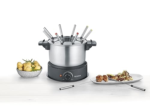 SEVERIN Fondue, spülmaschinengeeignetes Fondueset mit 8 farblich markierten Gabeln, elektrisches Fondue aus Edelstahl für Käsefondue, Schokofondue oder Ölfondue, schwarz, FO 2470 von SEVERIN