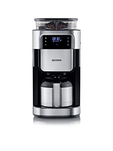 SEVERIN Filterkaffeemaschine mit Edelstahl-Mahlwerk und Thermokanne, feinste Mahlung und individuell auswählbarer Mahlgrad, 1000 W, für bis zu 8 Tassen / ca. 1 Liter, Schwarz, KA 4814 von SEVERIN