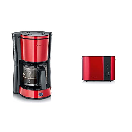 SEVERIN KA 4817 Type Kaffeemaschine (Für gemahlenen Filterkaffee, 10 Tassen, Inkl. Glaskanne) rot lackierter edelstahl & AT 2217 Automatik-Toaster (ca. 800 W) fire red metallic/schwarz von SEVERIN
