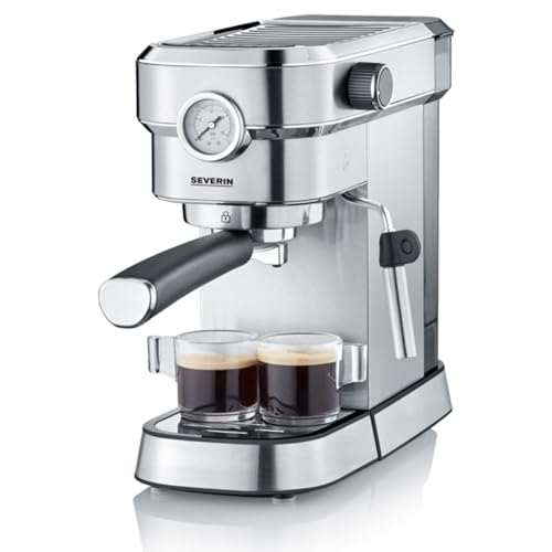 SEVERIN Espressomaschine "Espresa Plus", Siebträgermaschine mit 3 Einsätzen, Kaffeemaschine mit Milchschäumer und Manometer, inkl. Barista-Starterset, Edelstahl-gebürstet/schwarz, KA 5995 von SEVERIN