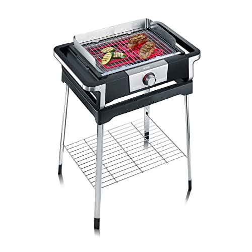 SEVERIN SENOA BOOST S Elektrogrill mit Standuntergestell, Standgrill mit schnellem Grillstart bis 500 °C, Balkon Grill mit SafeTouch-Oberfläche, Edelstahl/Schwarz, PG 8117 von SEVERIN