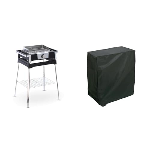 SEVERIN SENOA BOOST S Elektrogrill mit Standuntergestell, Standgrill mit schnellem Grillstart bis 500 °C & Rayen AA236 Schutzhülle für Grill, rechteckig, PEVA, Schwarz, 90 x 65 x 90 cm von SEVERIN