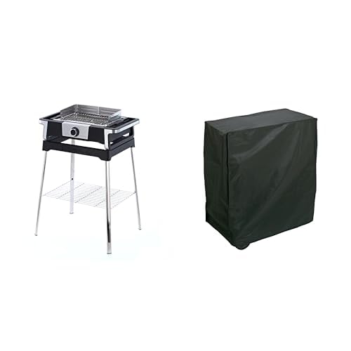 SEVERIN SENOA DigitalBOOST S Elektrogrill mit Untergestell,Edelstahl/Schwarz, PG 8118 & AA236 Schutzhülle für Grill, rechteckig, PEVA (Polyethylen-Vinylacetat), Schwarz, 90 x 65 x 90 cm von SEVERIN