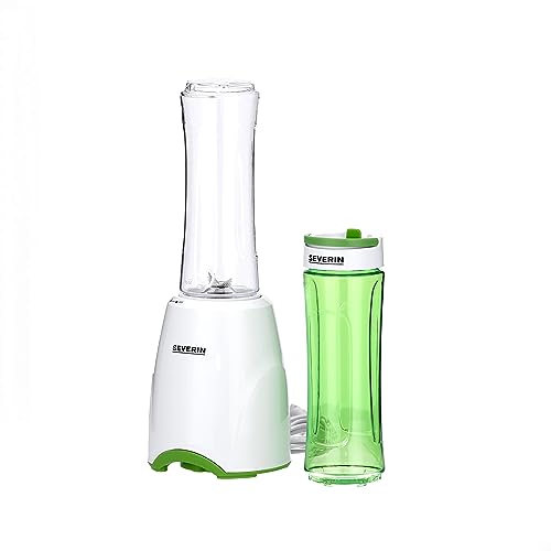 SEVERIN Smoothie Mix & Go, Praktischer Smoothie-Mixer mit zwei verschließbaren Trinkbehältern á 600ml, To Go Behälter, Standmixer, 300 W, weiß-grün, SM 3735 von SEVERIN