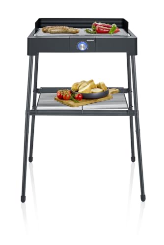 SEVERIN Standgrill mit Edelstahl-Grillrost und Standuntergestell und Ablagerost, Elektrogrill mit schnellem Grill-Start, Balkon Grill ohne Verbrennungsgefahr, Schwarz, PG 8566 von SEVERIN