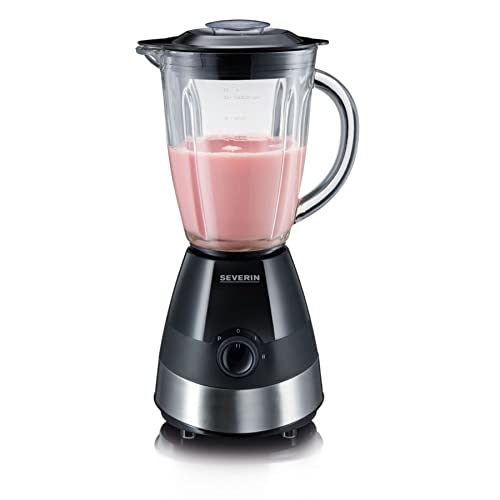 SEVERIN Standmixer mit 1,5 l Glas-Mixbehälter, Mixer mit 2 Stufen und Pulse-Funktion, leistungsstarker Küchenmixer mit Edelstahlmesser, 550 W, Edelstahl gebürstet/Schwarz, SM 3718 von SEVERIN