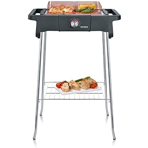 SEVERIN Style Evo Elektrogrill mit Standuntergestell und Ablagerost, Standgrill mit schnellem Grillstart bis 350 °C, Balkon Grill mit optimaler Hitzeverteilung, Schwarz, PG 8124 von SEVERIN