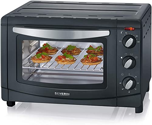 SEVERIN TO 9560 Back- und Toastofen (1.500 W, Inkl. Pizzastein, Grillrost und Backblech, 20 L) silber /schwarz von SEVERIN