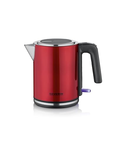 SEVERIN Wasserkocher 1 L, elektrischer Wasserkocher, Kalkfilter, XXL-Öffnung, leistungsstark & kompakt, 100 Prozent BPA-frei, 2.400 W, Edelstahl, Rot, WK 3427 von SEVERIN