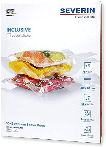 SEVERIN Vakuumbeutel, bis zu 8x länger anhaltender Frische beim Tiefkühlen ohne Gefrierbrand, mit mind. 30 cm Schweißbreite, Nachhaltig, transparent, passend zu Vakuumierer 3601,3610, 3628 ZB 3615 von SEVERIN