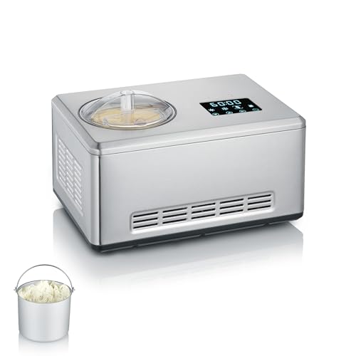 SEVERIN 2-in-1 Eismaschine mit Joghurtfunktion, Eismaschine mit Kompressor für Eis, Sorbet und Frozen Joghurt, Joghurtbereiter mit "warm & cold"-Funktion, Edelstahl-gebürstet, EZ 7405 von SEVERIN