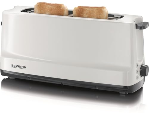 SEVERIN Automatik-Langschlitztoaster, Automatik-Toaster mit Brötchenaufsatz, Edelstahl Toaster zum Toasten, Auftauen und Erwärmen, 800 W, weiß / grau, AT 2232 von SEVERIN