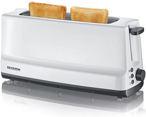 SEVERIN Automatik-Langschlitztoaster, Automatik-Toaster mit Brötchenaufsatz, Edelstahl Toaster zum Toasten, Auftauen und Erwärmen, 800 W, weiß / grau, AT 2232 von SEVERIN