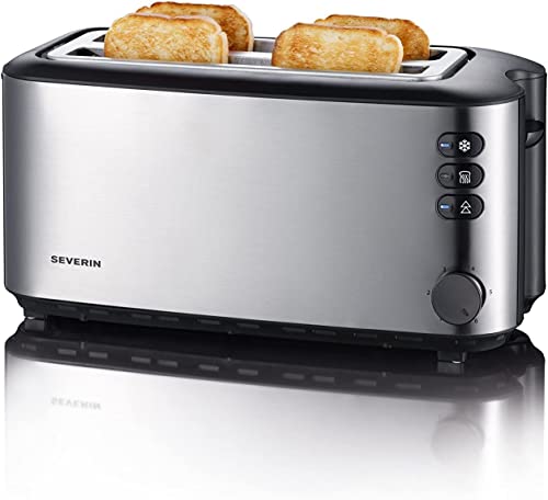 SEVERIN Automatik-Langschlitztoaster, Toaster mit Brötchenaufsatz, hochwertiger Edelstahl Toaster mit großen Röstkammern und 1400 W Leistung, Edelstahl-gebürstet/schwarz, AT 2509 von SEVERIN