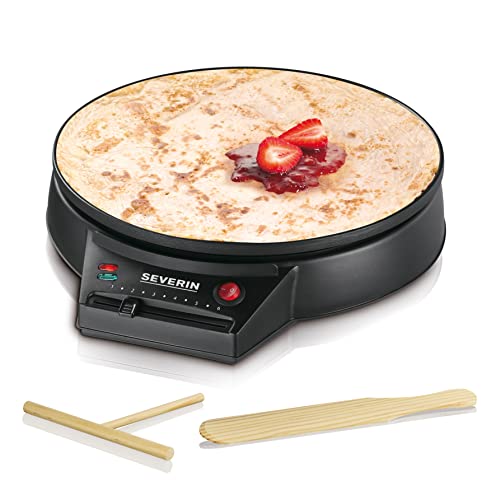 SEVERIN Crêpes Maker, Crepes-Eisen für süße Crepes und herzhafte Galettes, Crepesmaker mit XXL Grillplatte (30 cm Durchmesser), stufenlose Temperatureinstellung, schwarz, CM 2198 von SEVERIN