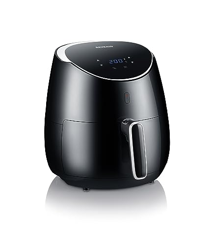 SEVERIN Heißluftfritteuse XXL mit 5 Liter Fassungsvermögen, Airfryer für gesundes Kochen, Fritteuse ohne Fett mit 8 Automatikprogrammen, 2000 W, schwarz/silber-metallic, FR 2445 von SEVERIN