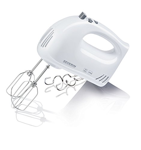 SEVERIN Handmixer, Handrührgerät mit 5 Geschwindigkeitsstufen, praktischer Handrührer mit 2 Edelstahl-Rührbesen und -Knethaken, weiß, HM 3820 von SEVERIN
