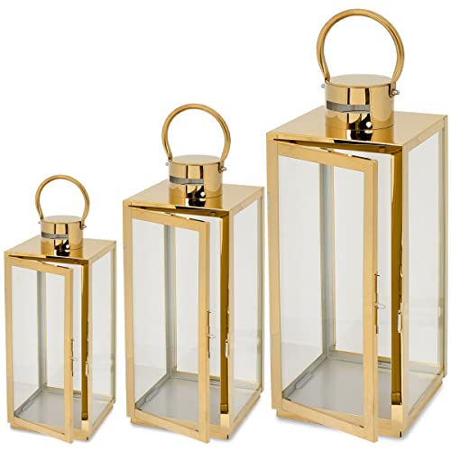 SEVICO Laterne XXL Set 3 Gartenlaterne Metall Windlicht Laternen Deko Kerzenhalter Kerzenleuchter Kerzenständerr für Outdoor Wohnzimmer Garten Balkon Innen Indoor von SEVICO