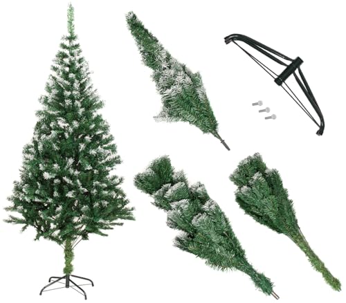 Künstlicher Weihnachtsbaum 160cm PVC künstlich Christbaum Grün Tannenbaum mit Schnee inkl. Metall Christbaum Ständer Weihnachtsdeko Schnellaufbau Weihnachten von SEVICO