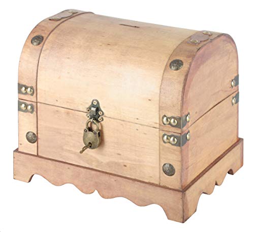 Schatztruhe aus Holz mit Schloss 23,5 x 18,5 x 20cm Spardose Spartruhe Sparschwein Sparbüchse Vintage-Look Schatzkiste mit Deckel Geschenk-Box Verschließbar Aufbewahrungsbox Holztruhe Geldtruhe von SEVICO