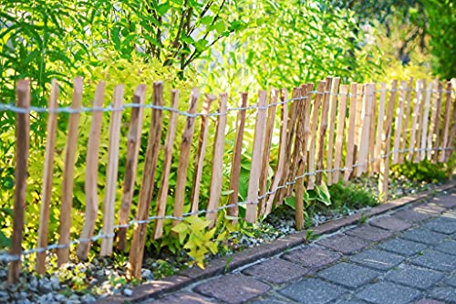 Sevico Staketenzaun imprägniert Haselnuss Holzzaun Haselnussholz Zaunlatte Rollzaun Kastanienzaun Gartenzaun 35 cm x 5m+ Pflock, Lattenabstand: 7-8 cm von SEVICO