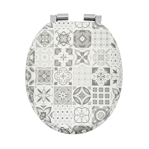 WC Sitz Doppelte Absenkautomatik Toilettendeckel mit Absenkautomatik Toilettensitz passend für alle handelsüblichen WC-Becken einfache Montage Universal Grau Mosaic F228 von SEVICO
