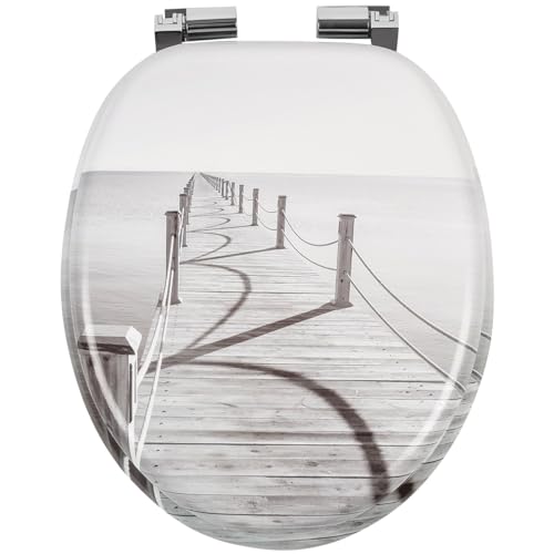 WC Sitz Doppelte Absenkautomatik Toilettendeckel mit Absenkautomatik Toilettensitz passend für alle handelsüblichen WC-Becken einfache Montage Universal Strand Mole F232 von SEVICO