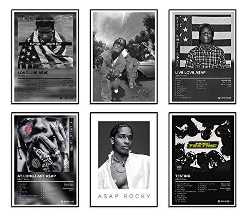 ASAP Rocky-Poster, Albumcover, limitierte Auflage, Poster, Rapper, Musikposter, Zimmer, ästhetische Leinwand, Wandkunstdrucke für Teenager, Jungen, Mädchen, Raumdekoration, 6er-Set (20,3 x 30,5 cm, von SEVOLY