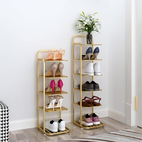Eck-Schuhregalturm aus Metall, hohes, schmales Schuhregal für den Schrank, freistehender vertikaler Schuhregalschrank, schmaler Schuhregal-Organizer, für Eingangsbereich,Gold,5 Layer Eck-Schuhregalturm aus Metall, hohes, schmales Schuhregal für den Schrank, freistehender vertikaler Schuhregalschrank, schmaler Schuhregal-Organizer, für Eingangsbereich,Gold,5 Layer von SEVOLY