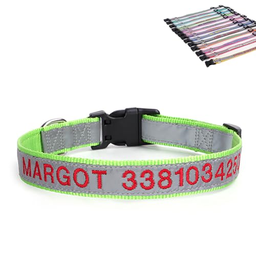 SEVSO Personalisiertes Reflektierendes Hundehalsband, Individuell Besticktes, Personalisiertes Hundehalsband Mit Haustiernamen Und Telefonnummer, Kann Mit Einem Zugseil Verwendet Werden (Green Grass) von SEVSO