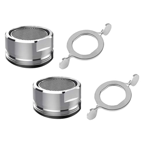 SEWACC 2 Sätze Edelstahl Wasserhahn Filter Sieb mit Schraubenschlüssel Filtereinsatz mit Feinem Sieb Wassersparender und Geräuschreduzierender Luftsprudler für Küche und Bad Außengewinde von SEWACC
