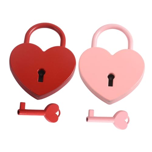 SEWACC 2 Sätze Herz Vorhängeschloss Kleines Vorhängeschloss mit Schlüssel Herzform Reisekoffer Schloss Robustes Liebesschloss für Gepäck Taschen und Geschenke und Rot Vielseitig von SEWACC