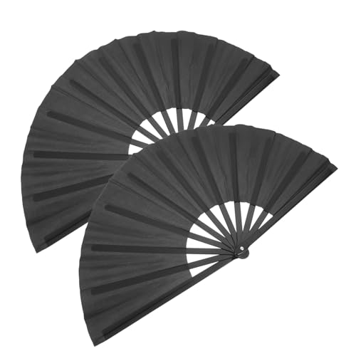 SEWACC 2 Stück Faltbarer Tai Ji Handfächer aus Robustem Abs Nylon Großer Leichter Handfächer für Tanz Performance Festival Tragbarer Klappfächer mit Elegantem Schwarzem Design von SEWACC
