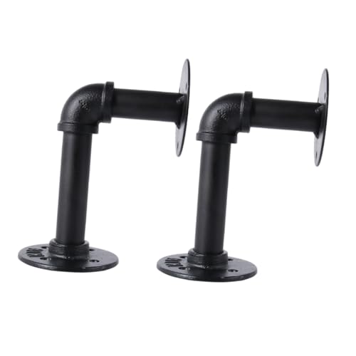 SEWACC 2 Stück Industrielle Eisenrohr Regalhalter Verstärkte Wandmontage Schwebende Holzbrett Unterstützung Retro Wasserrohr Design Robust und Kompakt für Flaschenregale und Wohnraumdeko von SEWACC