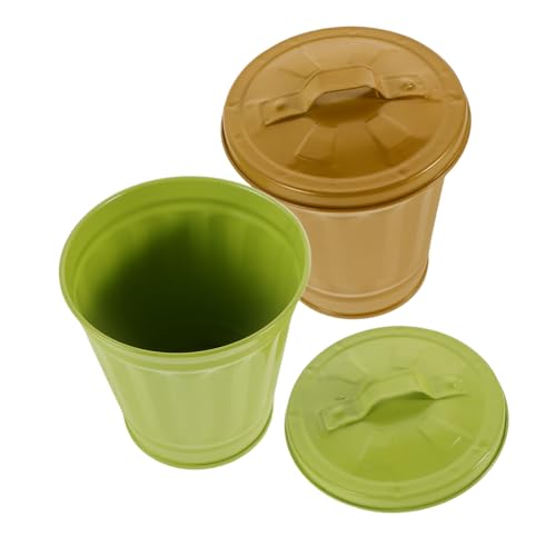 SEWACC 2 Stück Mini Mülleimer mit Deckel Verzinkter Tischabfalleimer Desktop Wastebasket für Wohnzimmer Schlafzimmer Multifunktionaler Aufbewahrungsbehälter und Blumentopf Grün Gelb von SEWACC