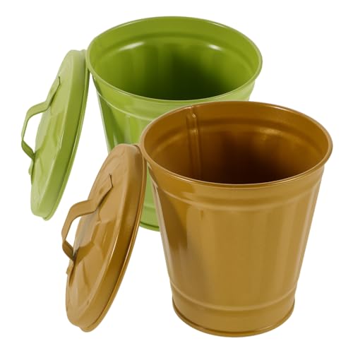 SEWACC 2 Stück Mini Tischmülleimer mit Deckel Verzinkter Abfallbehälter für Schreibtisch Multifunktionale Aufbewahrung Blumenvasen Design für Wohnzimmer und Schlafzimmer Deko von SEWACC