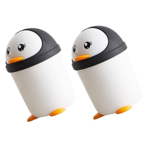 SEWACC 2 Stück Niedlicher Pinguin Abfallkorb mit Schwingdeckel Kreativer Tischmülleimer für Büro Auto und Zuhause Kunststoff Abfalleimer für Kinderzimmer von SEWACC
