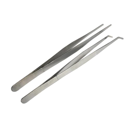 SEWACC 2 Stück Teiliges Edelstahl Pinzetten für Reptilienfütterung Gerade und Gebogen zum Füttern von Insekten und Amphibien Vielseitige Terrarien Werkzeuge für Präzises Handling von SEWACC
