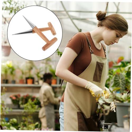 SEWACC 2 Stück Teiliges Gartenpflanzwerkzeug mit Holzgriff Präziser Bodendigger für Aussaat Umpflanzen und Lochstanzen Sicher Poliert für Gartenerde und Pflanzungen von SEWACC