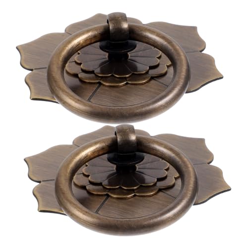 SEWACC 2 Stück Vintage Metall Schrankgriffe mit Blumenring Antike Kommode und Ziehgriffe Rostfreie Schraubmontage Dekorative Goldene Möbelgriffe für Küchen und Badezimmerschränke von SEWACC