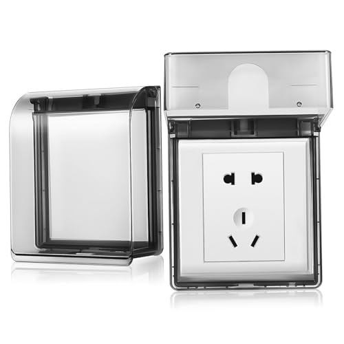 SEWACC 2 Stück Wasserdichte Steckdosenabdeckung Selbstklebender Schutz für Wandsteckdosen Robuster Kunststoff Spritzwassergeschützt für Badezimmer und Außenbereiche von SEWACC
