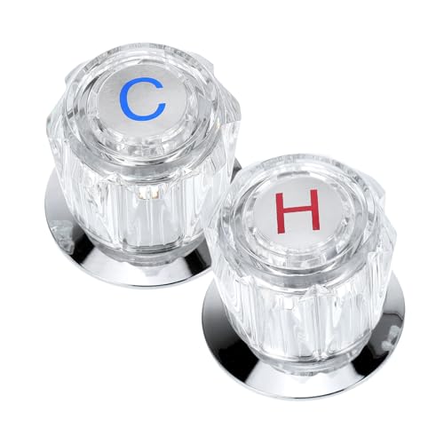SEWACC 2 Stück Wasserhahn Knauf Ersatz Transparent Duschgriff Heiß Kalt Kompatibel Badarmischer Küchenspüle Griff mit Sitz Robuste Langlebige Badarmatur Griff von SEWACC
